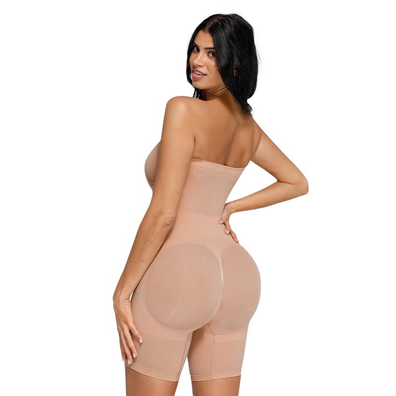 FeelinGirl Strapless Shapewear Tummy Control Bodysuit with Breast Support and Buttocks Lifting - Comfortable Fabric Womenswear Light Basic